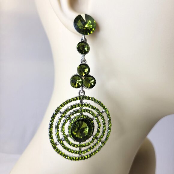 Green Chandelier Long Drop Earrings - Picture 2 of 11